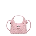 Hellrosa Jeans-Tasche in Melonenform mit Fransenstruktur und silbernem Drehverschluss - Rosa