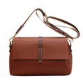Brown litchi grain leather crossbody bag with adjustable strap and gold hardware - Brown