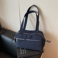 Minimalist navy blue nylon tote bag with multi-zipper pockets and large capacity - Blue