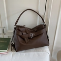 Donkerbruine vintage shopper met litchi-nerf en zilverkleurige gespdetails - 35*11*24 / PU / Bruin