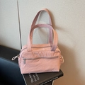 Pink lightweight nylon tote bag with multi-zipper pockets for daily commuting - Pink