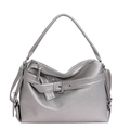 Grande borsa tote argento in pelle morbida con fibbia decorativa e manico superiore - Argento