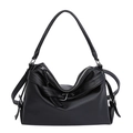 Borsa tote nera in pelle martellata con fibbie decorative e doppi spallacci regolabili - Nero