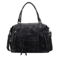 Vintage dunkelgraue Wildleder-Einkaufstasche mit Fransen-Zippertasche und Schultergurt - Schwarz