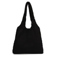 Minimalist black corduroy tote bag with vertical texture for autumn winter daily commuting - Black