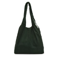 Dark green corduroy tote bag with large capacity and soft ribbed texture for women - Green