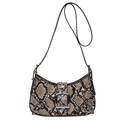 Borsa a conchiglia marrone effetto pelle di serpente con fibbia quadrata in argento - Cachi