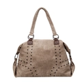 Bolso tote de lona caqui con remaches negros y correas de cuero marrón - Caqui