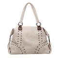 Bolso tote de lona blanco roto con remaches de bronce en V y gran capacidad de espacio - Blanco Roto