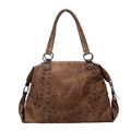Bolso tote retro grande marrón con remaches metálicos vintage y asas dobles de estilo minimalista - Marrón