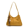 Retro yellow suede hobo bag with adjustable strap and decorative coffee cup pendant - With Pendant / Yellow