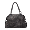 Bolso tote de lona gris oscuro con remaches plateados en V y asas reforzadas - Marrón Oscuro