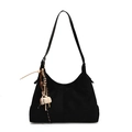 Minimalist black tote bag with long shoulder straps and creative coffee cup charm detail - With Pendant / Black