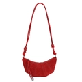 Sac bandoulière demi-lune rouge en daim givré avec détails de couture et nœuds - Rouge