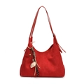Red suede minimalist tote bag with adjustable straps and shell tassel charm - With Pendant / Red
