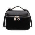 Elegante borsa a scatola nera in pelle litchi testurizzata e camoscio opaco - Nero