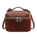 Borsa a mano vintage marrone con trame a contrasto e dettagli in metallo argento - Marrone
