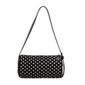 Minimalistische Polka-Dot-Kissentasche mit weißen Punkten und schwarzem Ledergurt - Schwarz