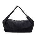 Black pleated canvas tote bag with wide shoulder strap and textured finish - Black