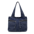 Vintage dunkelblaue gewaschene Denim-Tragetasche mit Quasten-Reißverschlüssen und Trägern - Hellblau