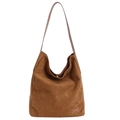 Bolso hobo marrón de ante esmerilado con diseño minimalista vintage y gran capacidad - Marrón