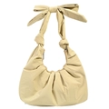 Creamy beige pleated underarm bag featuring a stylish oversized bow decoration - Off White