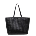 Bolso tote clásico de cuero trenzado negro con gran capacidad y correas de hombro - Negro