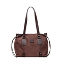 Vintage matbruine suède tote bag met grote capaciteit en donkere lederen handvatten voor dames - koffiekleur