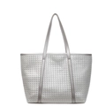 Bolso tote tejido plateado con amplio espacio interior y acabado metálico moderno - Plateado