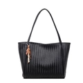 Sac cabas tressé noir classique avec bretelles et charm décoratif en perles de bois - Avec Pendentif / Noir