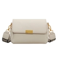 Borsa a tracolla beige in pelle con ampia tracolla con motivi etnici geometrici - Bianco Sporco