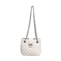 Borsa a tracolla trapuntata bianca classica con catena argento e chiusura girevole - Bianco
