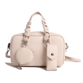 Sac Boston 3-en-1 crème en cuir grainé avec pochettes amovibles et bandoulière réglable - Blanc