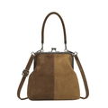 Retro two-tone brown suede shell bag with metal clasp and adjustable shoulder strap - 20*4*19cm / Brown
