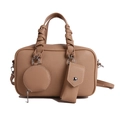 Three-in-one Boston bowling handbag set with litchi texture and braided handle details - Light Khaki
