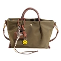 Sac cabas en nylon vert pour femme, sac à bandoulière décontracté avec poignées en cuir marron. - Sans pendentif / Vert