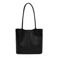 Minimalistische schwarze Shopper-Tasche aus geflochtenem Leder mit feiner Intrecciato-Struktur - Schwarz