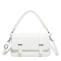 White faux leather crossbody bag featuring a woven handle and textured lattice pattern - White