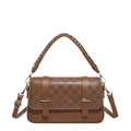 Retro brown crossbody satchel with woven handle and classic checkered texture - Brown