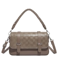Retro taupe small square crossbody bag with checkered embossed flap and silver lock - Brown