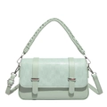 Mint green crossbody bag with textured checkered flap and silver metal buckles - Green