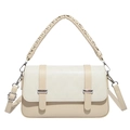 Chic beige and cream baguette bag with woven flap detail and silver buckles - Khaki