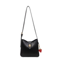 Elegante borsa a secchiello nera in PU con chiusura oro e pendente a fragola - Con Ciondolo / Nero
