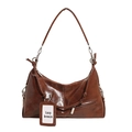 Borsa hobo marrone scuro in pelle retrò lucida con coulisse e tracolla regolabile - Marrone