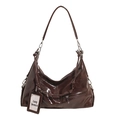 Borsa a spalla chic marrone scuro in ecopelle lucida con dettagli in metallo argento - Marrone