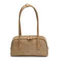 Bolso Boston minimalista en ante marrón con asas finas de cuero y cierre de cremallera doble - Albaricoque