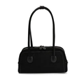 Bolso de hombro chic de gamuza negra con costuras blancas en contraste y diseño - Negro