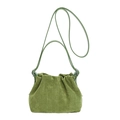 Retro grass green suede cloud bucket bag with textured pleats and shoulder strap - Green
