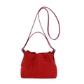 Retro red frosted leather crossbody handbag with pleated design and soft dual straps - Red