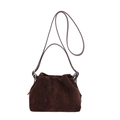 Dark brown matte suede bucket bag with dual straps and elegant vertical stitching - Brown